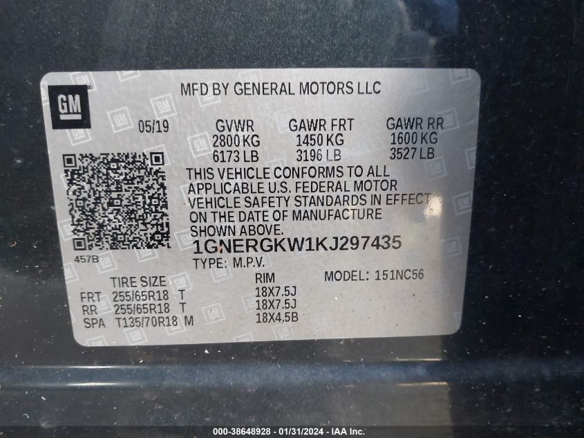 2019 CHEVROLET TRAVERSE LT - 1GNERGKW1KJ297435