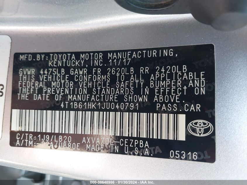 2018 TOYOTA CAMRY XSE - 4T1B61HK1JU040791