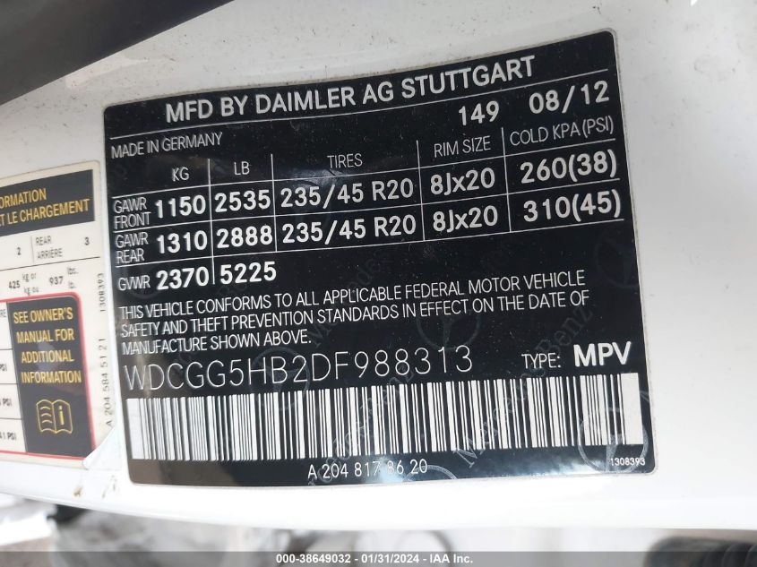 2013 MERCEDES-BENZ GLK 350 - WDCGG5HB2DF988313