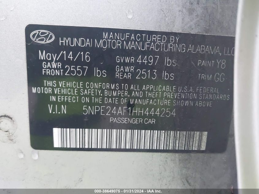 2017 HYUNDAI SONATA - 5NPE24AF1HH444254