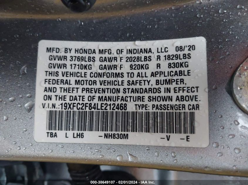 2020 HONDA CIVIC SPORT - 19XFC2F84LE212468