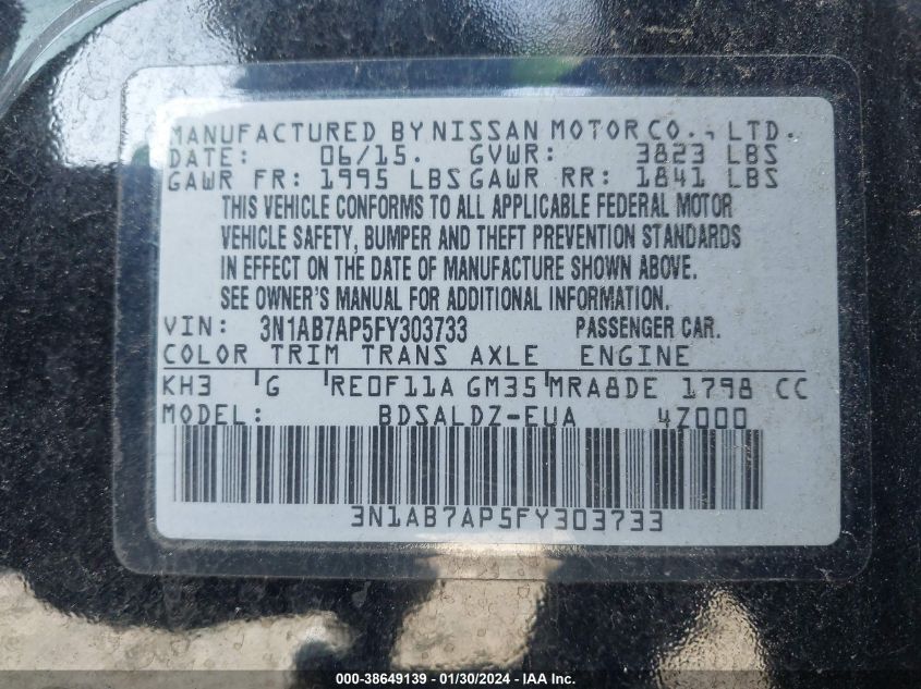 2015 NISSAN SENTRA SV - 3N1AB7AP5FY303733