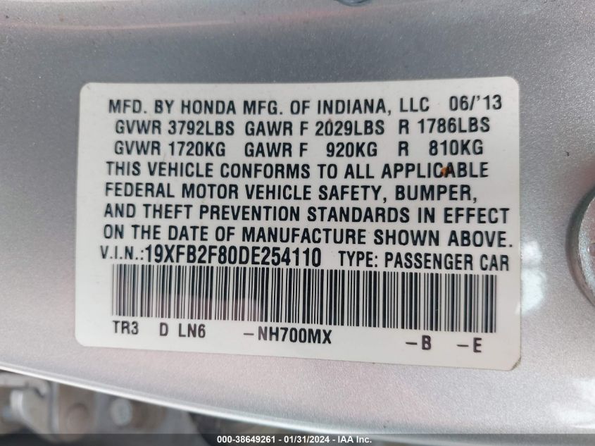 2013 HONDA CIVIC EX - 19XFB2F80DE254110