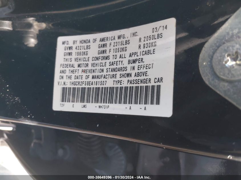 2014 HONDA ACCORD SPORT - 1HGCR2F59EA181507