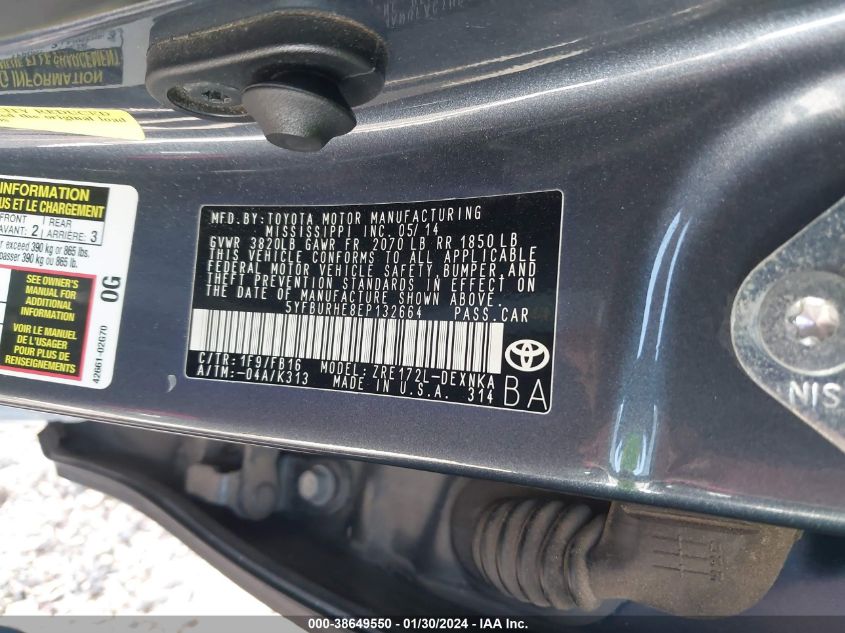 2014 TOYOTA COROLLA LE - 5YFBURHE8EP132664