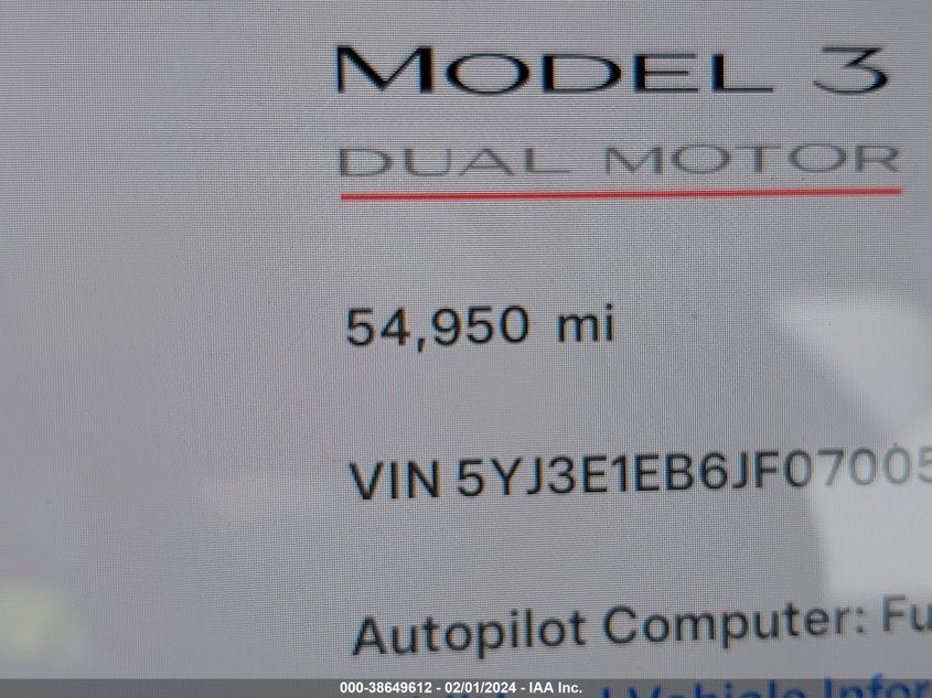 VIN 5YJ3E1EB6JF070054 2018 TESLA MODEL 3
