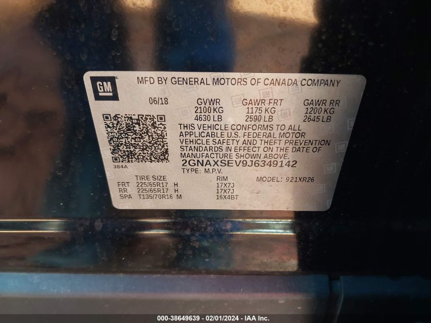 2018 CHEVROLET EQUINOX LT - 2GNAXSEV9J6349142