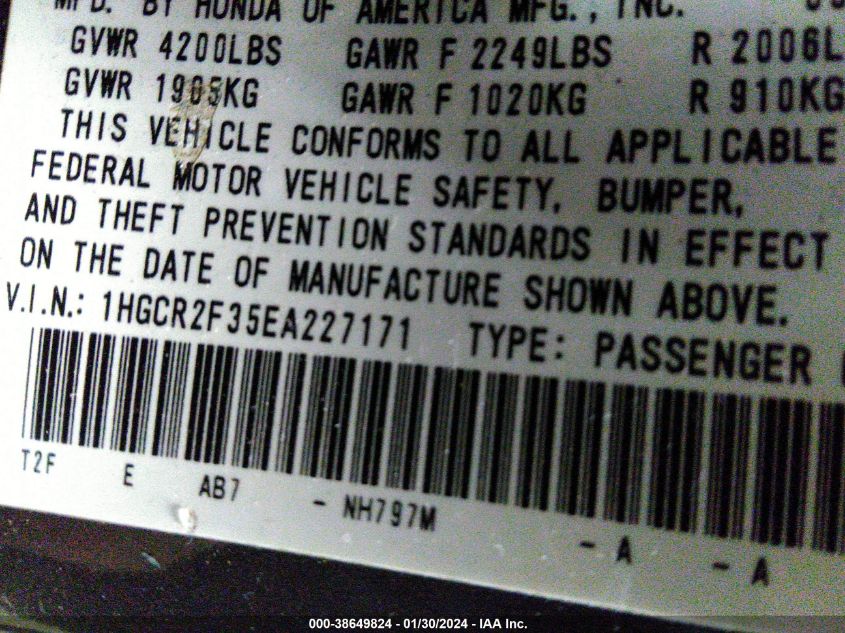 2014 HONDA ACCORD LX - 1HGCR2F35EA227171
