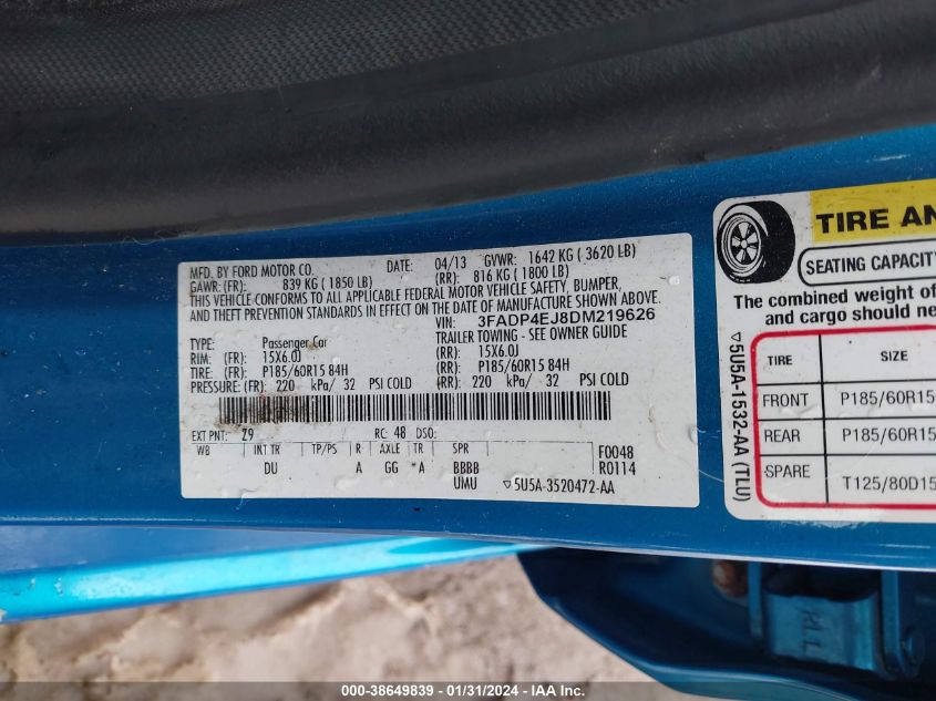 2013 FORD FIESTA SE - 3FADP4EJ8DM219626