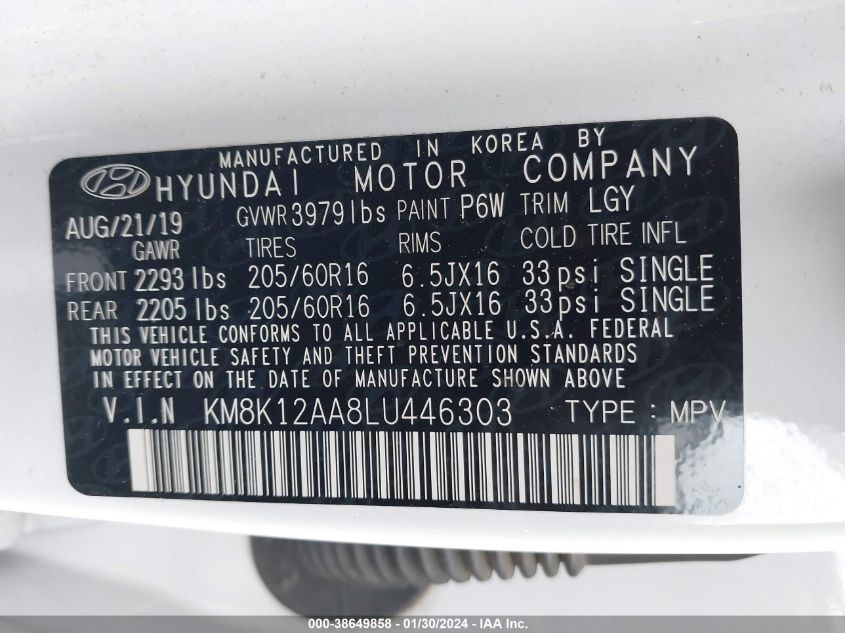 2020 HYUNDAI KONA SE - KM8K12AA8LU446303