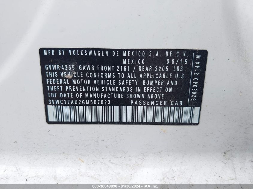 2016 VOLKSWAGEN GOLF SPORTWAGEN TSI S 4-DOOR 3VWC17AU2GM507023