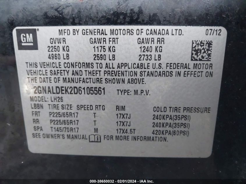 2013 CHEVROLET EQUINOX LT - 2GNALDEK2D6105561