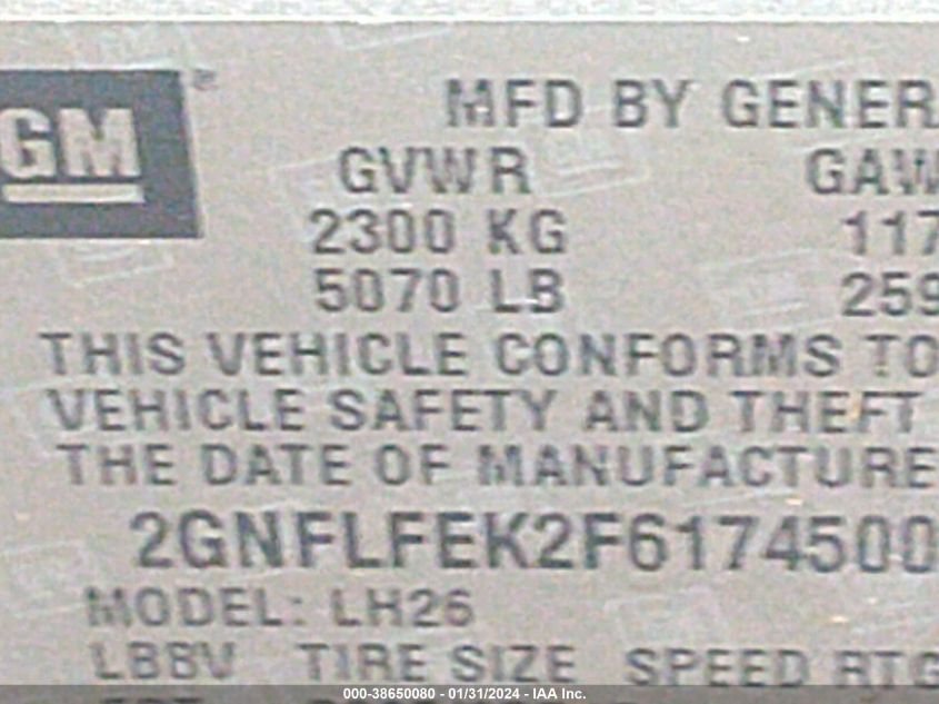2015 CHEVROLET EQUINOX 1LT - 2GNFLFEK2F6174500