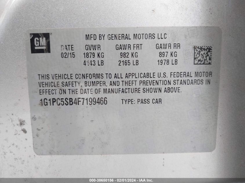 2015 CHEVROLET CRUZE LT - 1G1PC5SB4F7199466