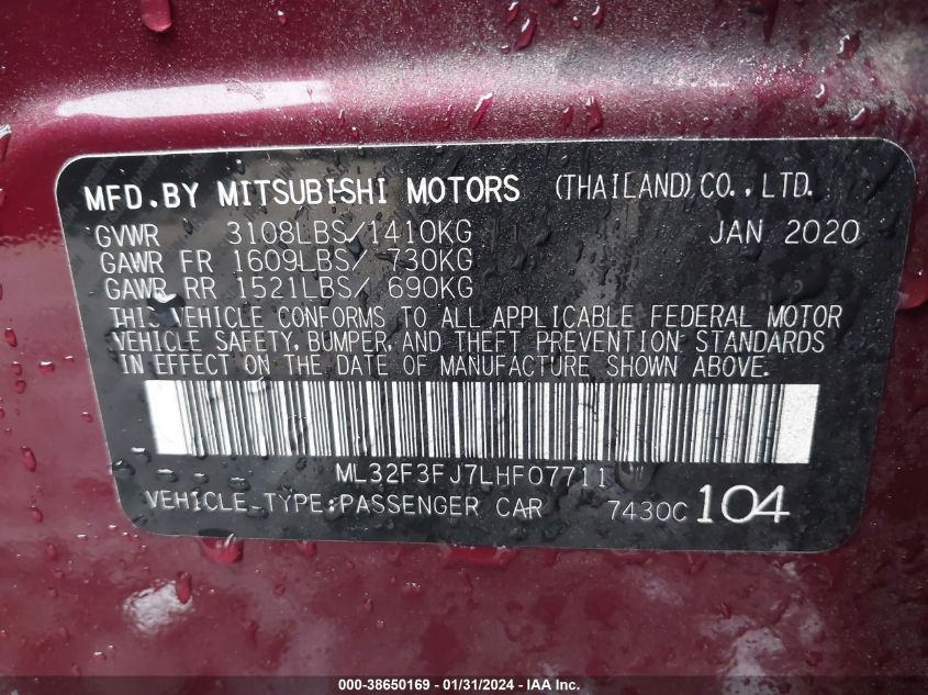 2020 MITSUBISHI MIRAGE G4 ES - ML32F3FJ7LHF07711