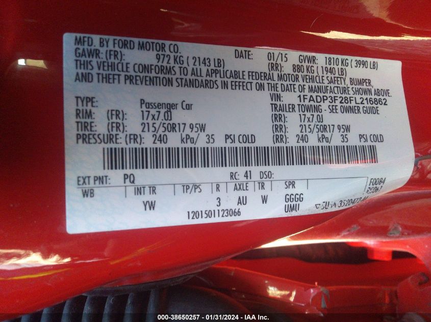 2015 FORD FOCUS SE - 1FADP3F28FL216862