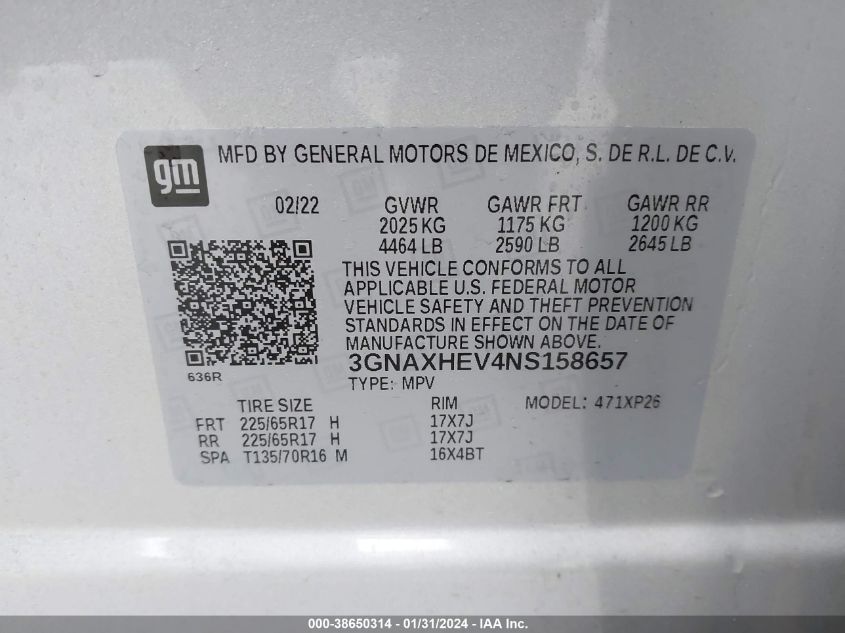 2022 CHEVROLET EQUINOX LS - 3GNAXHEV4NS158657