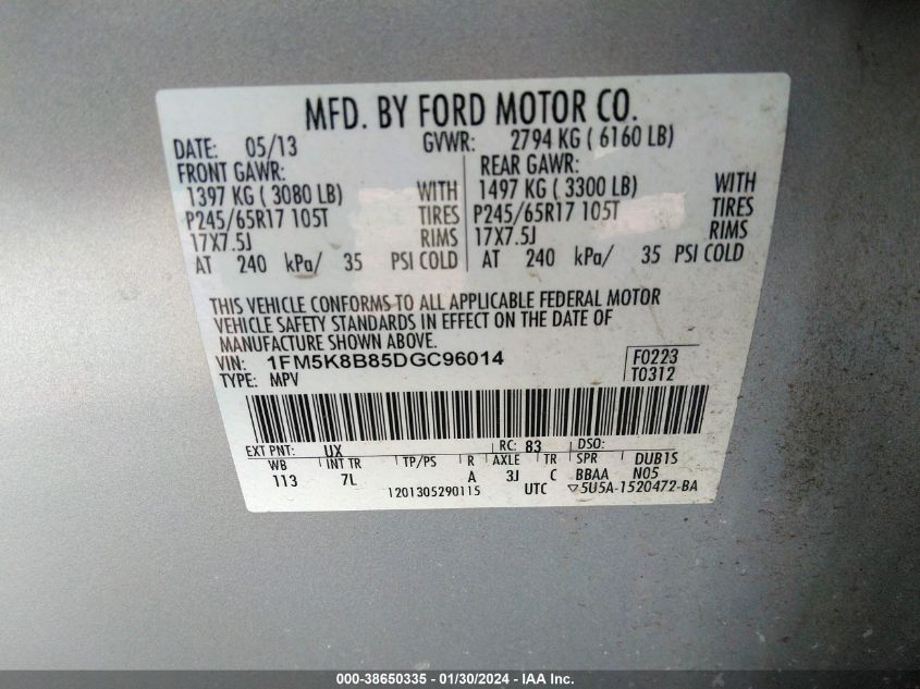 2013 FORD EXPLORER - 1FM5K8B85DGC96014