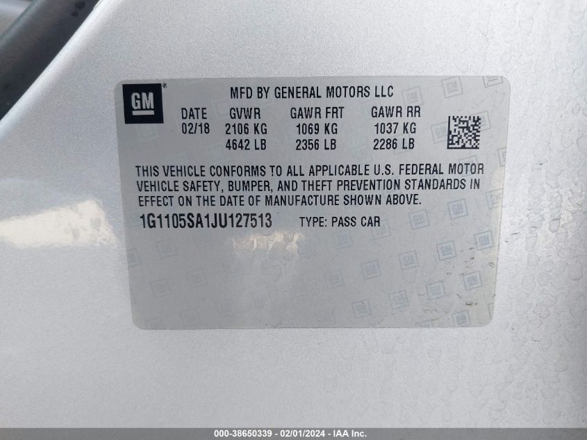 2018 CHEVROLET IMPALA LT - 1G1105SA1JU127513