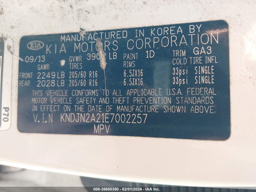 2014 KIA SOUL - KNDJN2A21E7002257