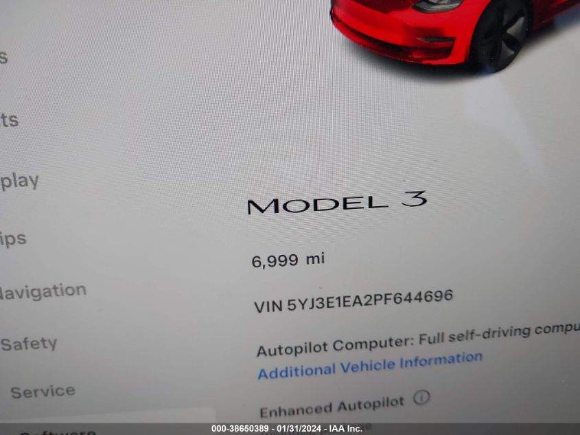 2023 TESLA MODEL 3 - 5YJ3E1EA2PF644696