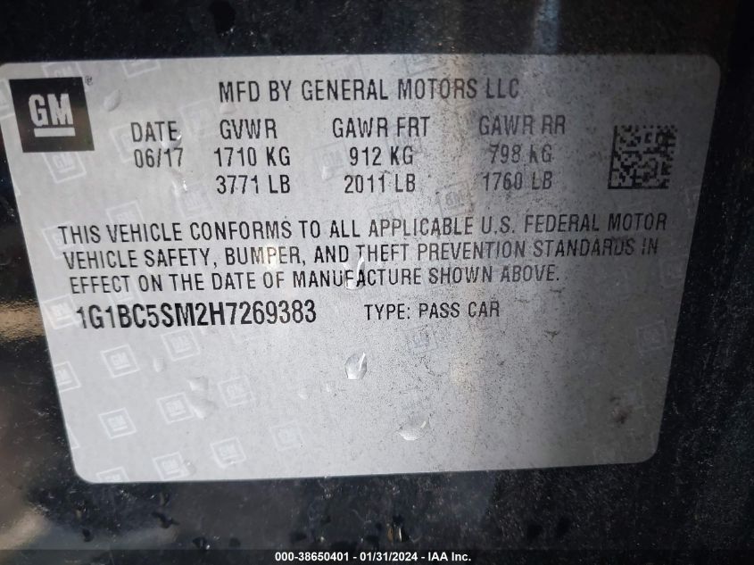 2017 CHEVROLET CRUZE LS AUTO - 1G1BC5SM2H7269383
