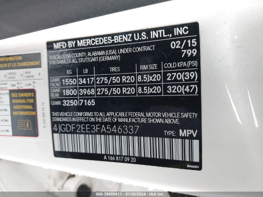 2015 MERCEDES-BENZ GL 350 BLUETEC 4MATIC 4JGDF2EE3FA546337