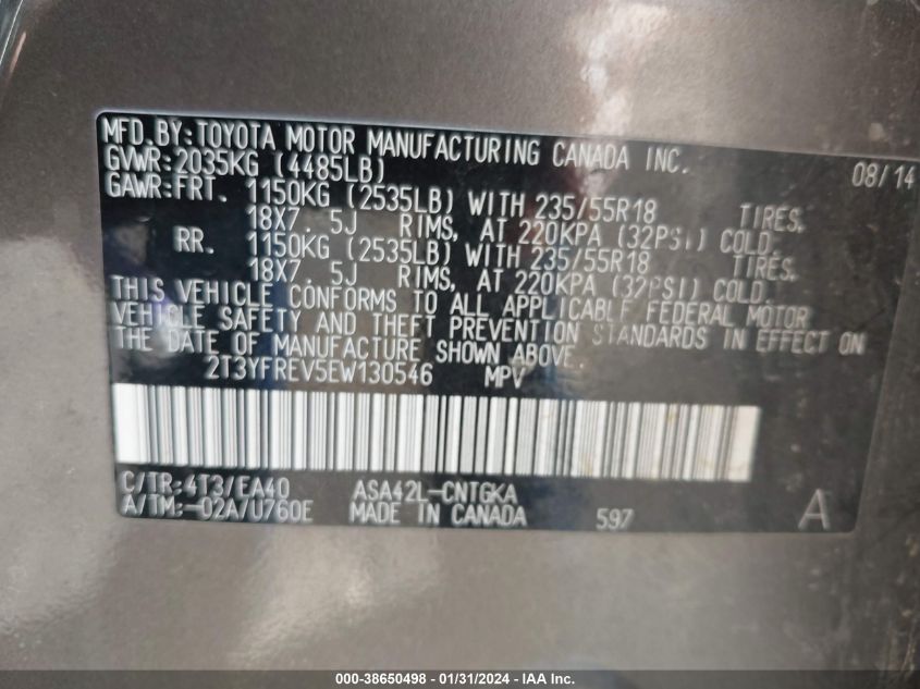 2014 TOYOTA RAV4 LIMITED - 2T3YFREV5EW130546