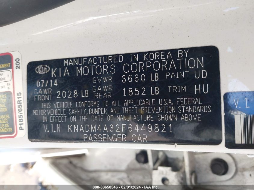 2015 KIA RIO LX - KNADM4A32F6449821