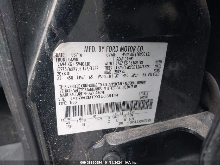 2016 FORD F-250 LARIAT - 1FT7W2BTXGEC38144