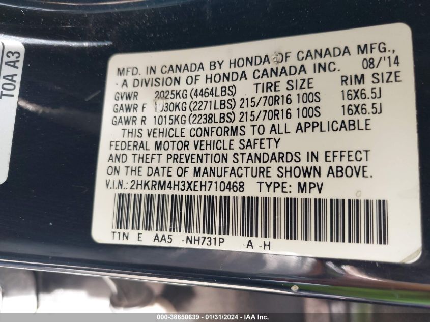 2014 HONDA CR-V LX - 2HKRM4H3XEH710468