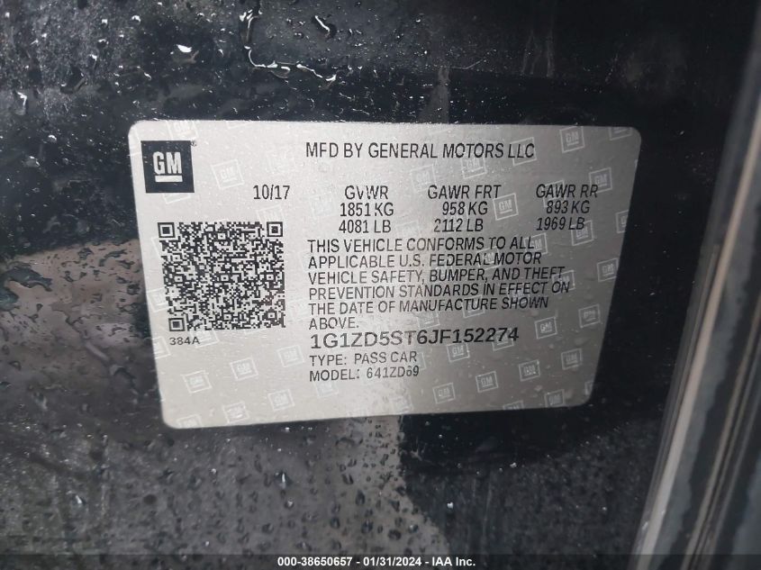 2018 CHEVROLET MALIBU LT - 1G1ZD5ST6JF152274