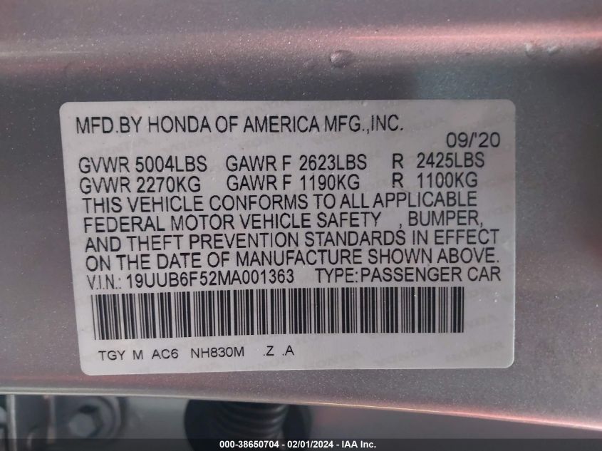 2021 ACURA TLX TECH A - 19UUB6F52MA001363