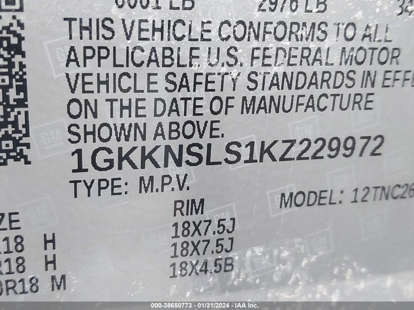 2019 GMC ACADIA SLE - 1GKKNSLS1KZ229972