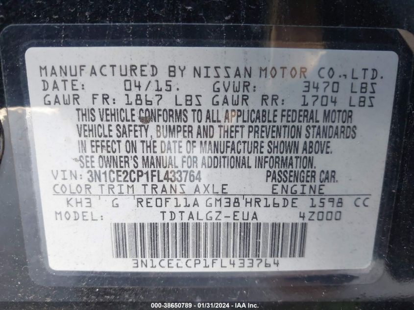 2015 NISSAN VERSA NOTE SR - 3N1CE2CP1FL433764