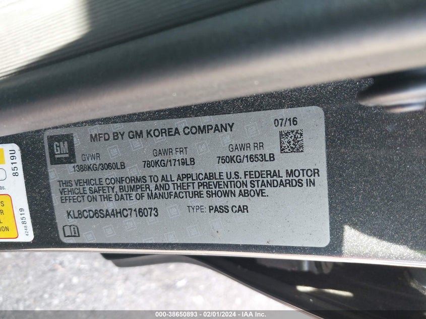 VIN KL8CD6SA4HC716073 2017 CHEVROLET SPARK 1LT