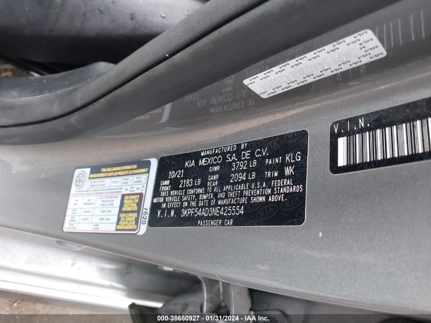 2022 KIA FORTE GT-LINE - 3KPF54AD3NE425554