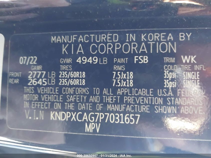 2023 KIA SPORTAGE HYBRID SX PRESTIGE - KNDPXCAG7P7031657