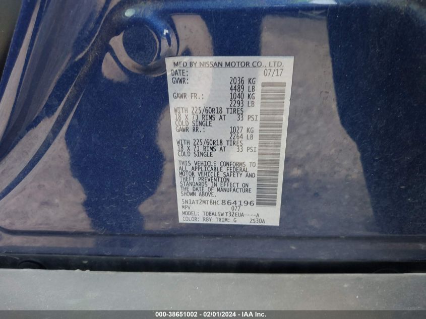 2017 NISSAN ROGUE S/SL - 5N1AT2MT8HC864196