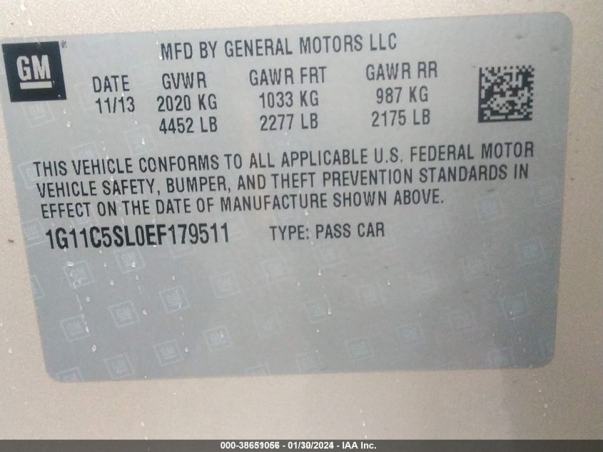 2014 CHEVROLET MALIBU 1LT - 1G11C5SL0EF179511