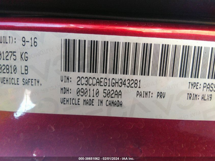 2016 CHRYSLER 300C - 2C3CCAEG1GH343281