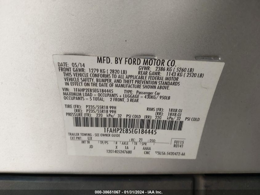 2014 FORD TAURUS SEL - 1FAHP2E85EG184445