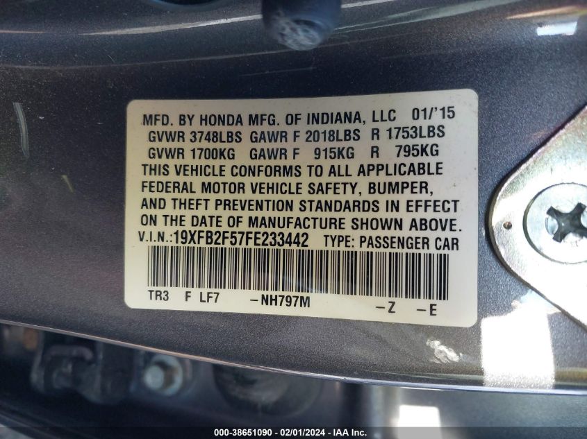 2015 HONDA CIVIC LX - 19XFB2F57FE233442