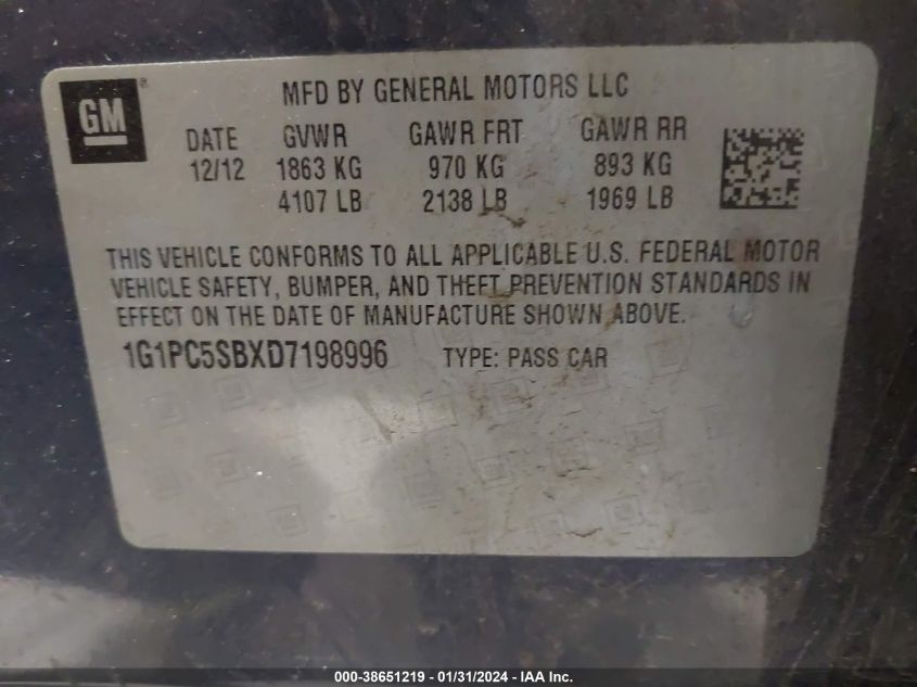 2013 CHEVROLET CRUZE 1LT AUTO - 1G1PC5SBXD7198996