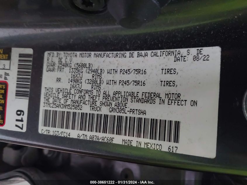 2022 TOYOTA TACOMA SR5 V6 - 3TMCZ5AN3NM525052