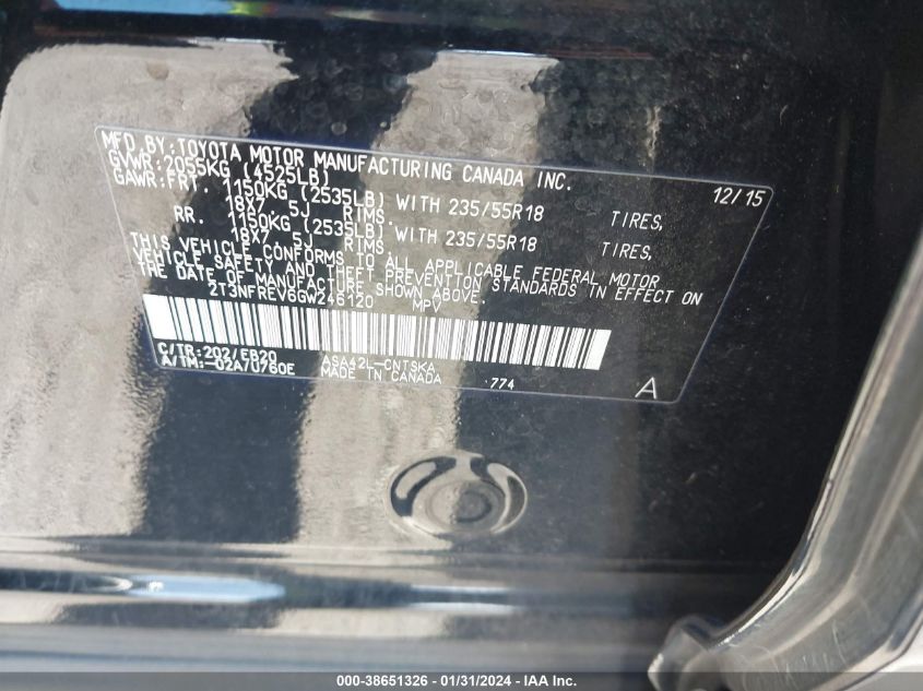 2016 TOYOTA RAV4 SE - 2T3NFREV6GW246120