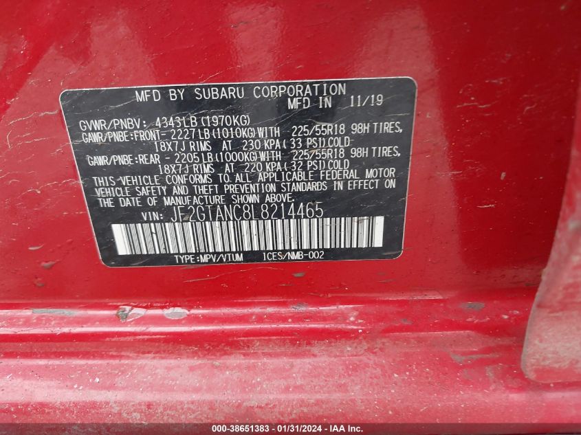 2020 SUBARU CROSSTREK LIMITED - JF2GTANC8L8214465