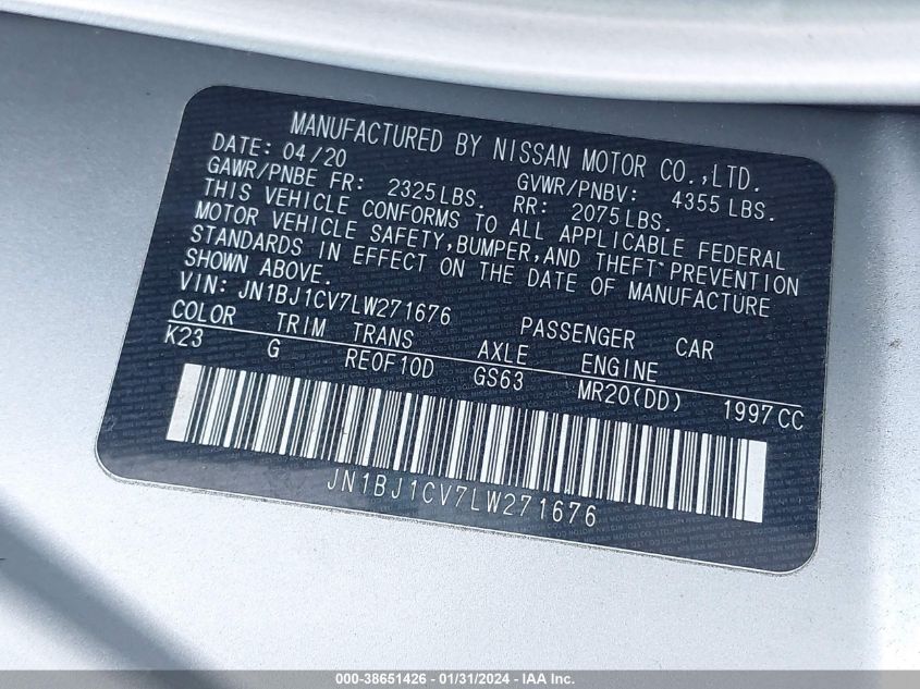2020 NISSAN ROGUE SPORT S/SV/SL - JN1BJ1CV7LW271676
