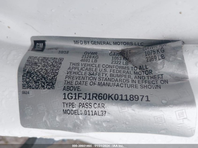 2019 CHEVROLET CAMARO ZL1 - 1G1FJ1R60K0118971