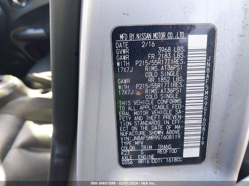 2016 NISSAN JUKE SL - JN8AF5MR9GT608119